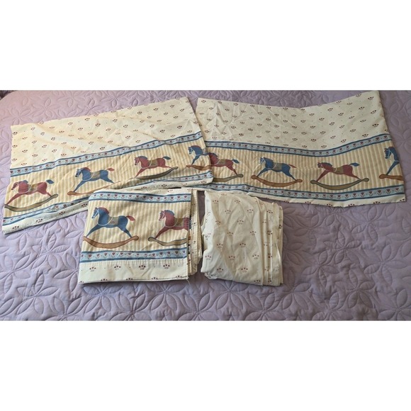 CANNON Other - Vtg Cannon Rocking Horses Full Size Cotton Blend Sheet Set With 2 Pillowcases